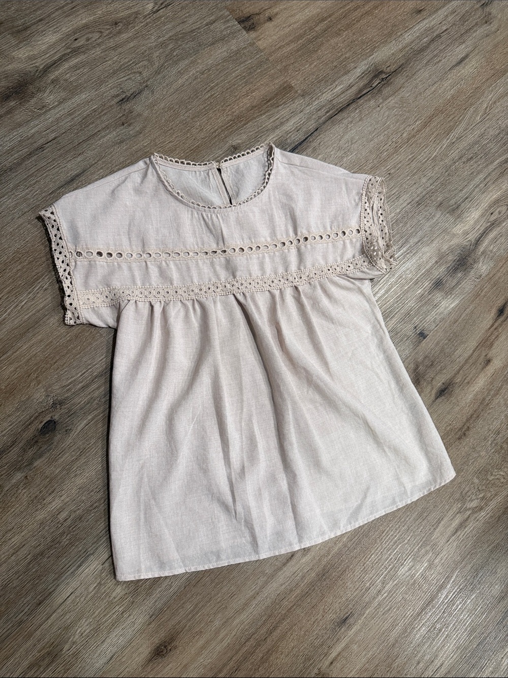 Light Cream Tan Crochet Trim Babydoll Top